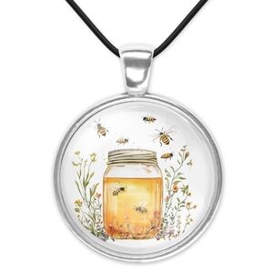 Bee and Honey Jar Pendant Necklace 1 Inch